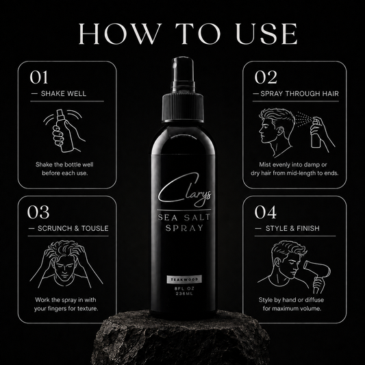 Clary's Signature Sea Salt Spray label showing Celtic sea salt texture formula