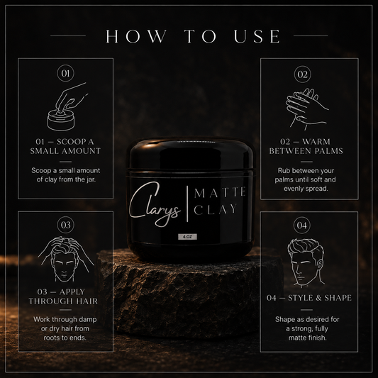 Clary's Matte Clay label showing kaolin and bentonite clay hair styling formula