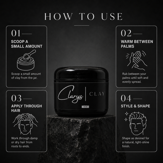 Clary's Clay label showing water-based styling clay formula